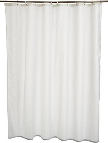 Basics Shower Curtain, Water and Mould Resistant Fabric Bathroom Curtain with Grommets & Hooks, Machine Washable,  White