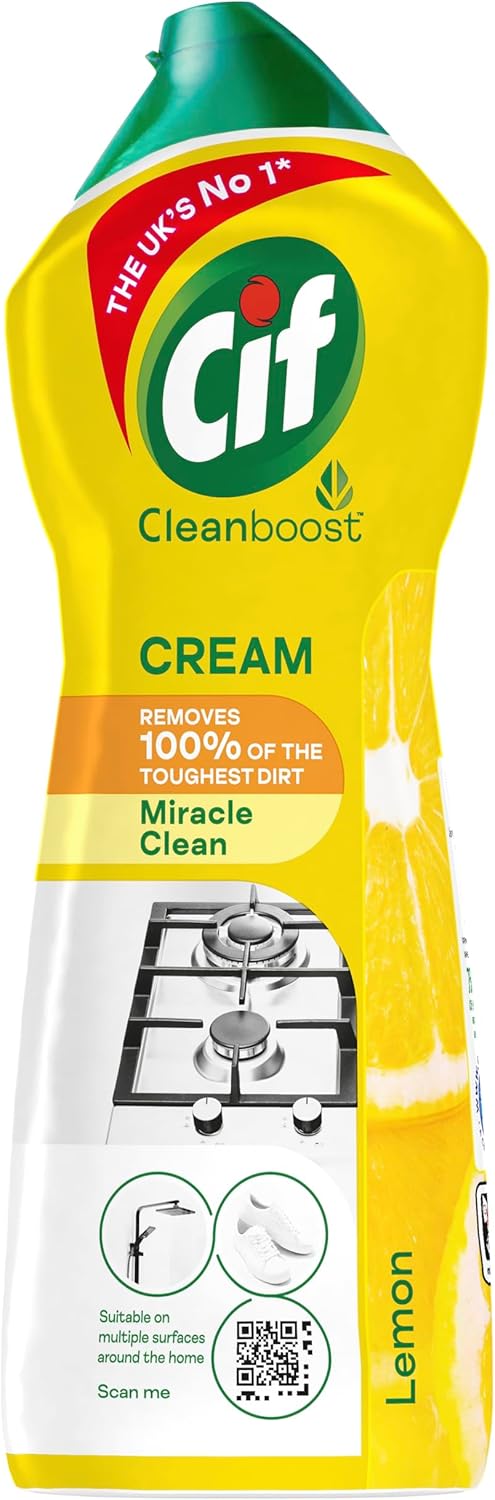 Cif Lemon Cream Cleaner multipurpose surface cleaner with 100% natural cleaning particles removes 100% of the toughest dirt 750 ml