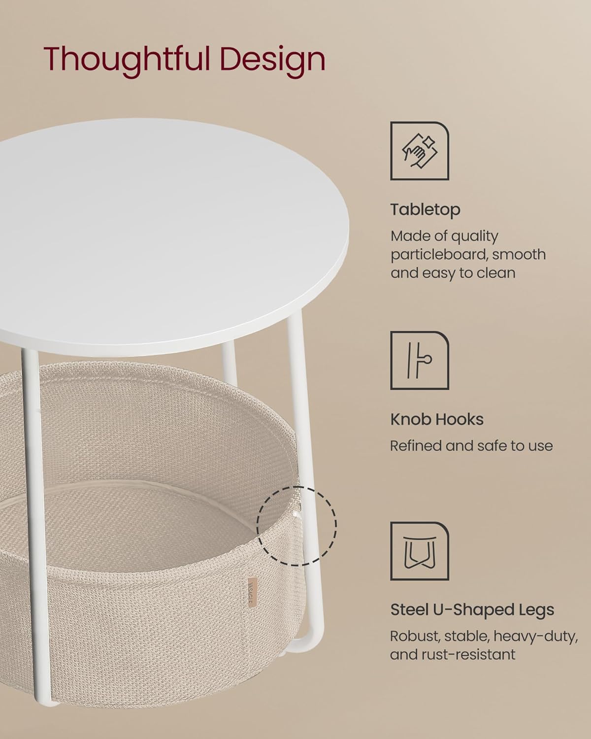 Modern Round Side Table with Storage Basket – Bedside or Living Room Use
