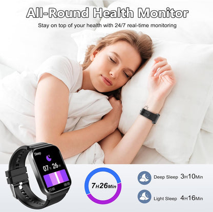 Smart Watch with Call Function, 1.85'' HD Fitness Tracker, Heart Rate & Sleep Monitor