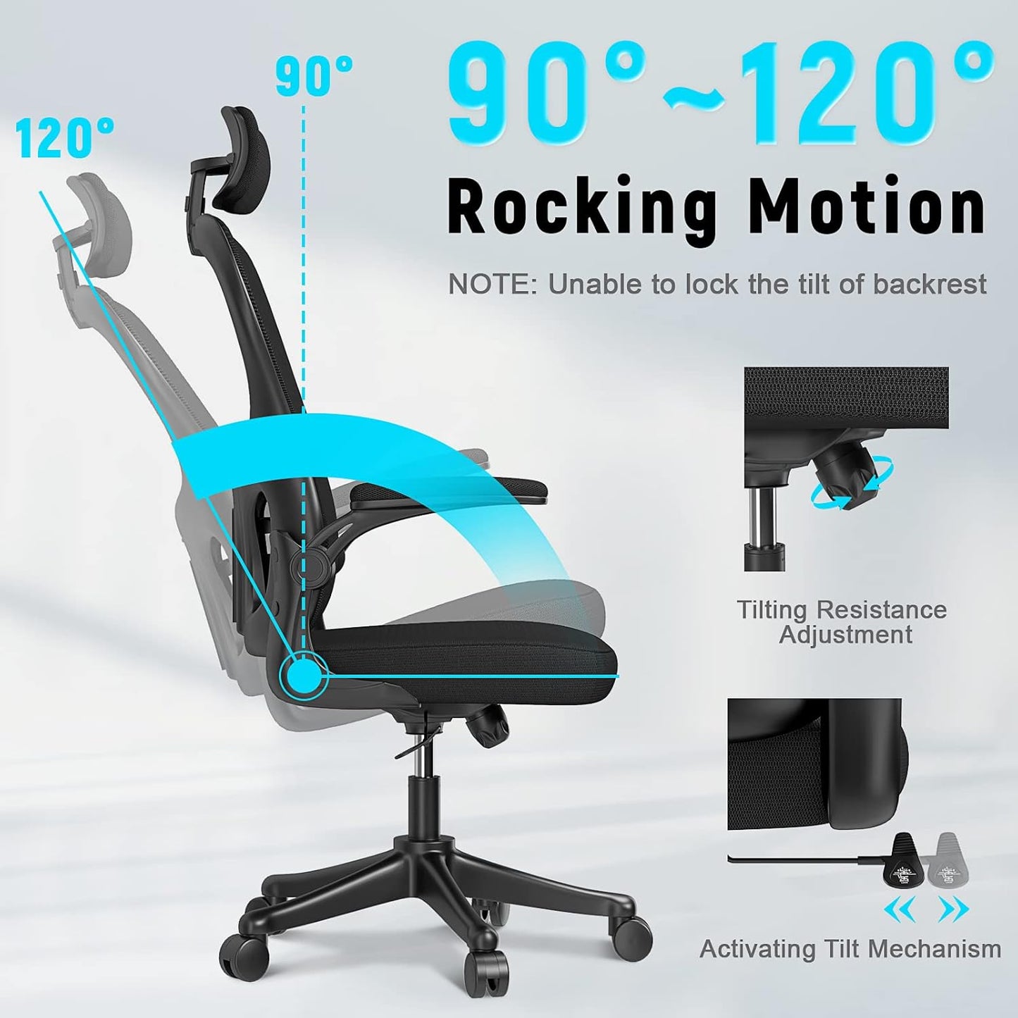 Ergonomic High Back Office Chair with Lumbar Support & Flip-Up Arms for Home Desk