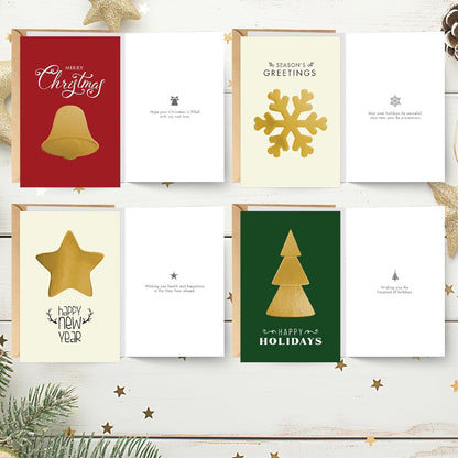 easykart labels Christmas Cards Set - 16 Foiling Holiday Cards with Envelopes – 4 Assorted Designs Boxed for Easy Storage - Bulk Greeting Cards - 4.5 x 6.75 Inch