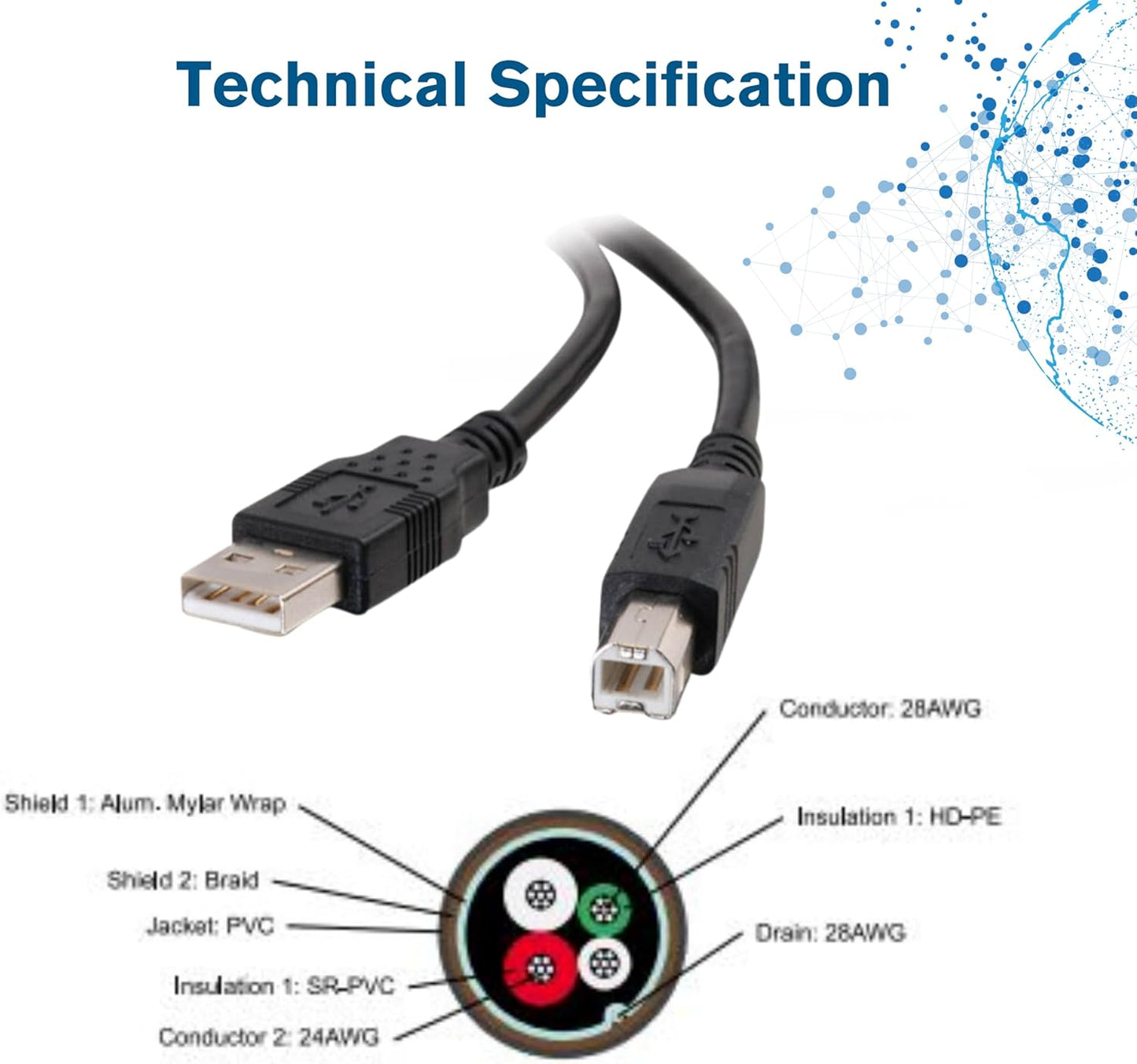 C2G 5M USB 2.0 Printer Cable A to B – Compatible with HP, Epson, Canon, Brother