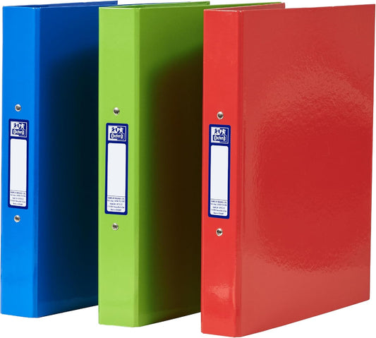 Oxford A4 Ring Binders 40mm – Pack of 3, Red Green Blue Durable Office Folders