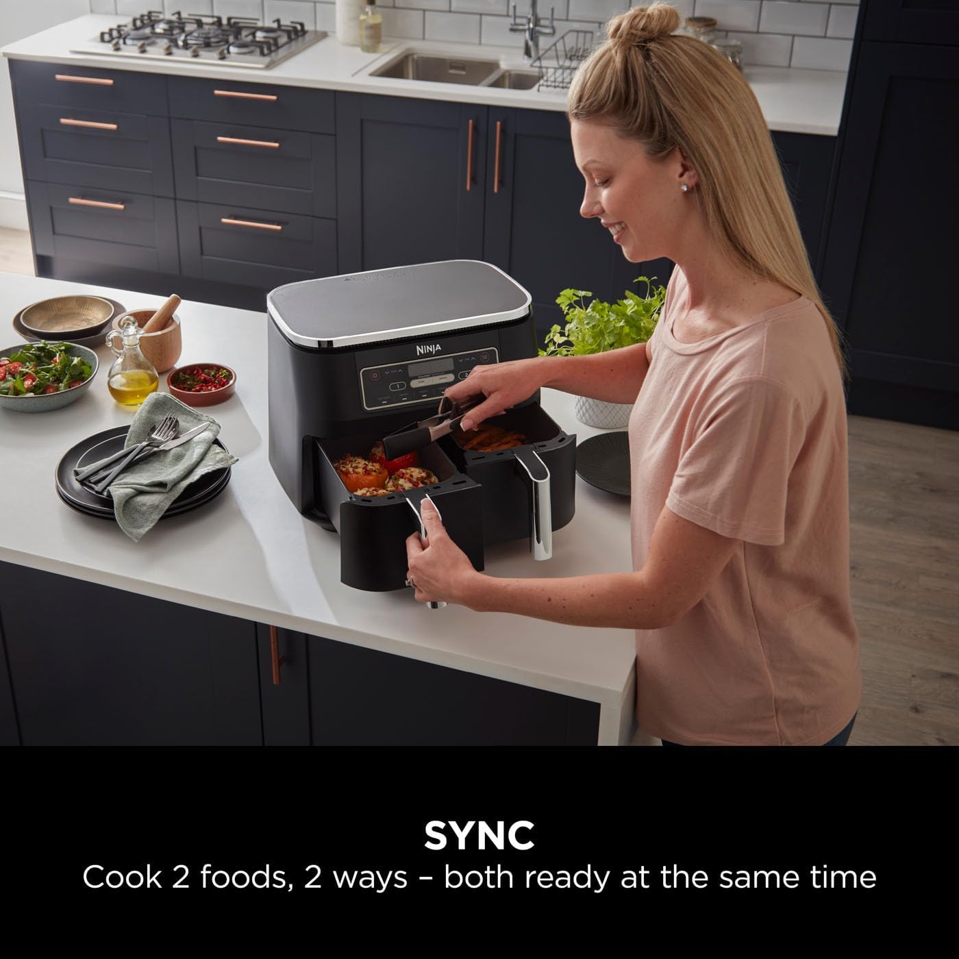 Ninja Dual Zone Air Fryer 7.6L – 6-in-1, No Oil, 2 Drawer, Non-Stick, AF300UK