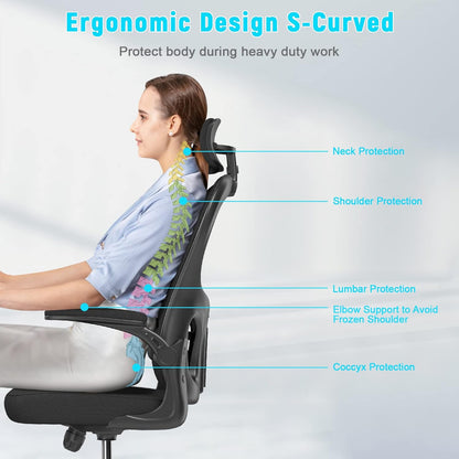 Ergonomic High Back Office Chair with Lumbar Support & Flip-Up Arms for Home Desk