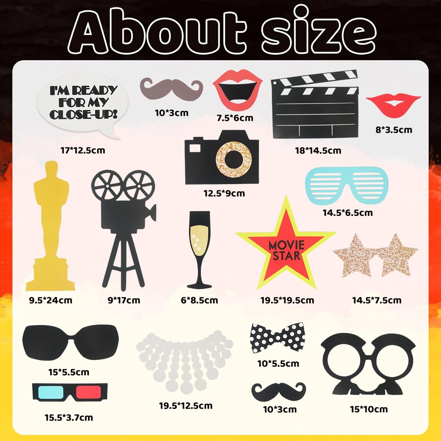 Movie Photo Props Kit - 33-Piece DIY Mustache Glasses Camera Lips Sign & Clapboard for Movie Night Party