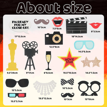 Movie Photo Props Kit - 33-Piece DIY Mustache Glasses Camera Lips Sign & Clapboard for Movie Night Party