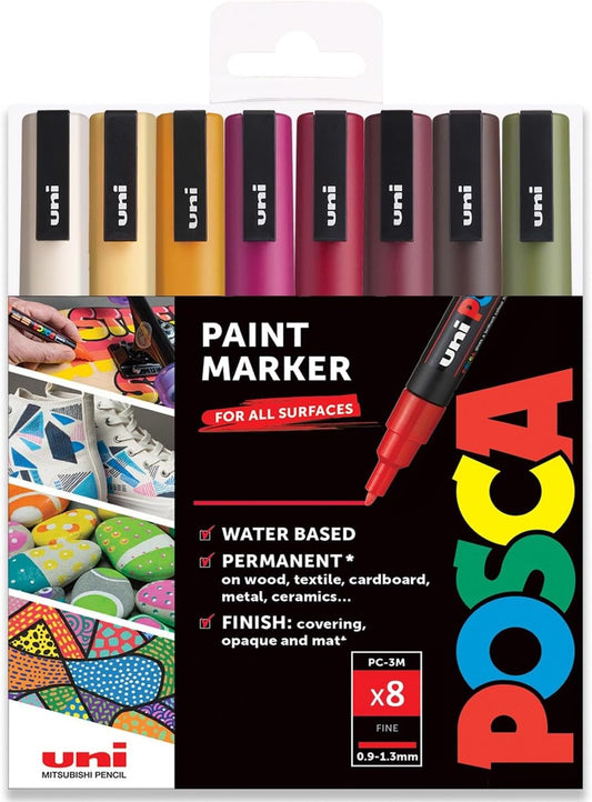 Posca - PC-3M - Paint Marker Art Pens – 0.9-1.3mm - Autumn Tones Set of 8 in Gift Box