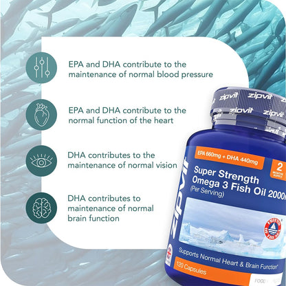 Omega 3 Fish Oil 2000mg – 120 Softgels | Heart, Brain & Eye Support | 2-Month Supply