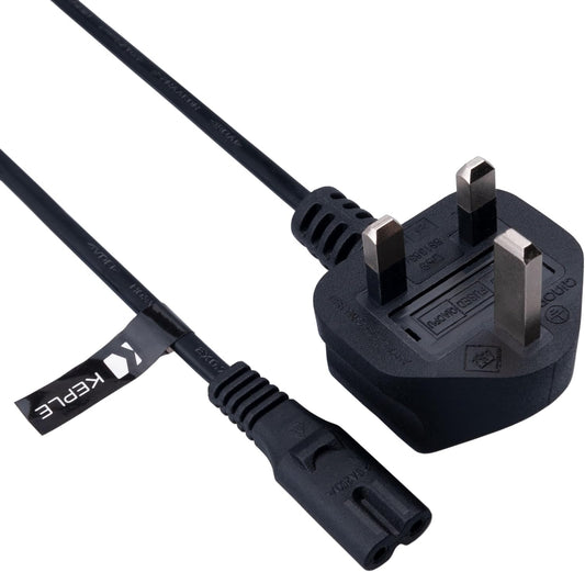 2-Pin Figure 8 Power Cable Lead 2m – PS4 PS5 Xbox TV Printer Laptop Charger UK Plug