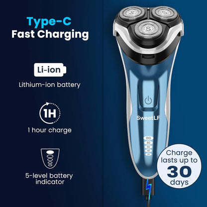 SweetLF Electric Shaver for Men – 100% Waterproof, LED, Pop-up Trimmer, 120 Min Use
