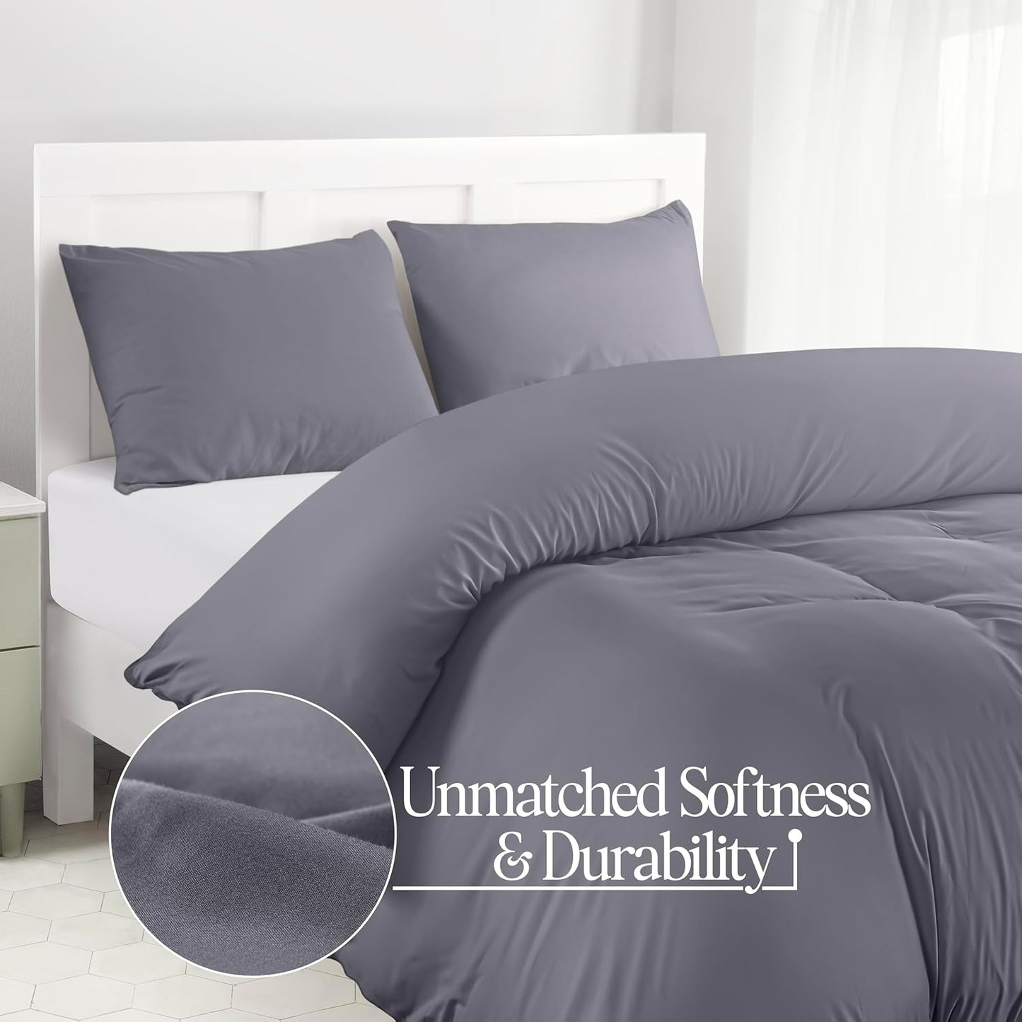 Grey Double Duvet Cover Set – Soft Microfiber Bedding with Pillowcases – Utopia