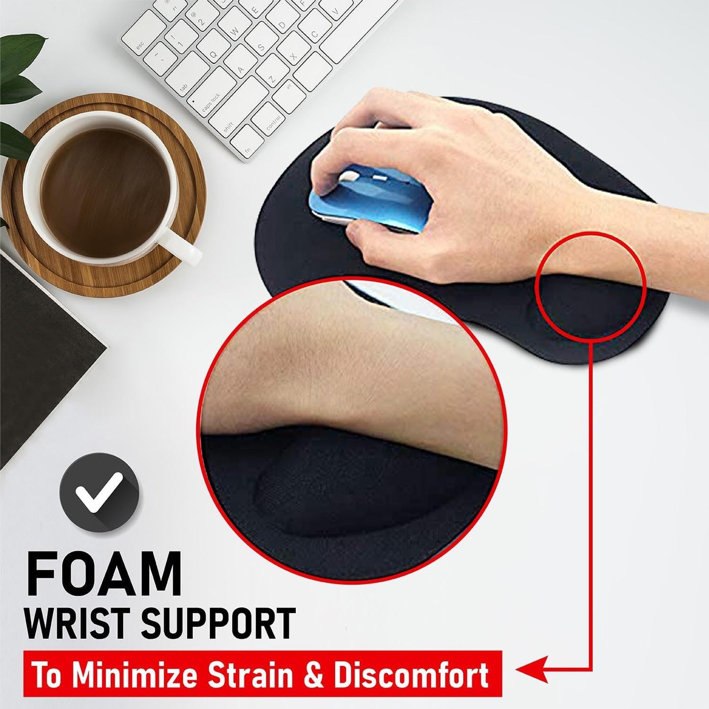 New Horizon Black Anti-Slip Mouse Pad with Gel Wrist Support for PC & Laptop