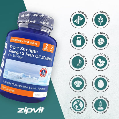 Omega 3 Fish Oil 2000mg – 120 Softgels | Heart, Brain & Eye Support | 2-Month Supply