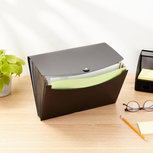 A4 Expanding File Folder – Black Document Organizer with Pockets for Office & School