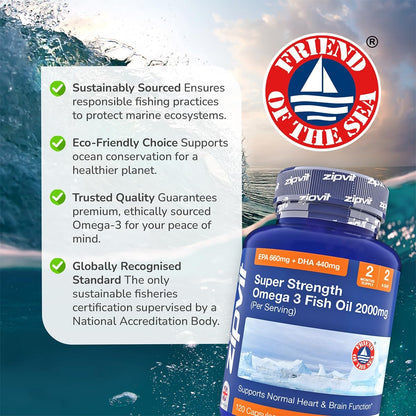 Omega 3 Fish Oil 2000mg – 120 Softgels | Heart, Brain & Eye Support | 2-Month Supply