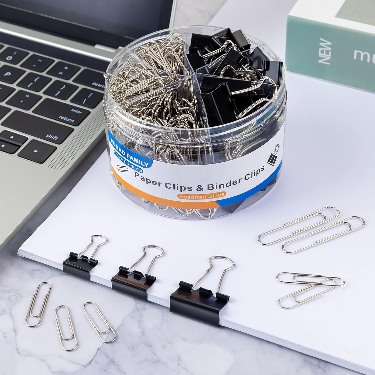 340 PCS Paper Clips Binder Clips, Silver Paper Clips Assorted Sizes 28mm 33mm 50mm, Foldback Clips Assorted Sizes 15mm 19mm 25mm, Black Bulldog Clips Assorted Sizes