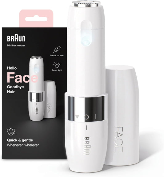 Braun Mini Facial Hair Remover for Women – Portable, Painless, Smart Light, White