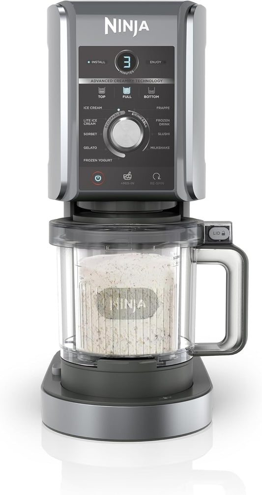 Ninja CREAMi Deluxe Ice Cream & Dessert Maker – 10-in-1, 3 Tubs, Silver NC501UK