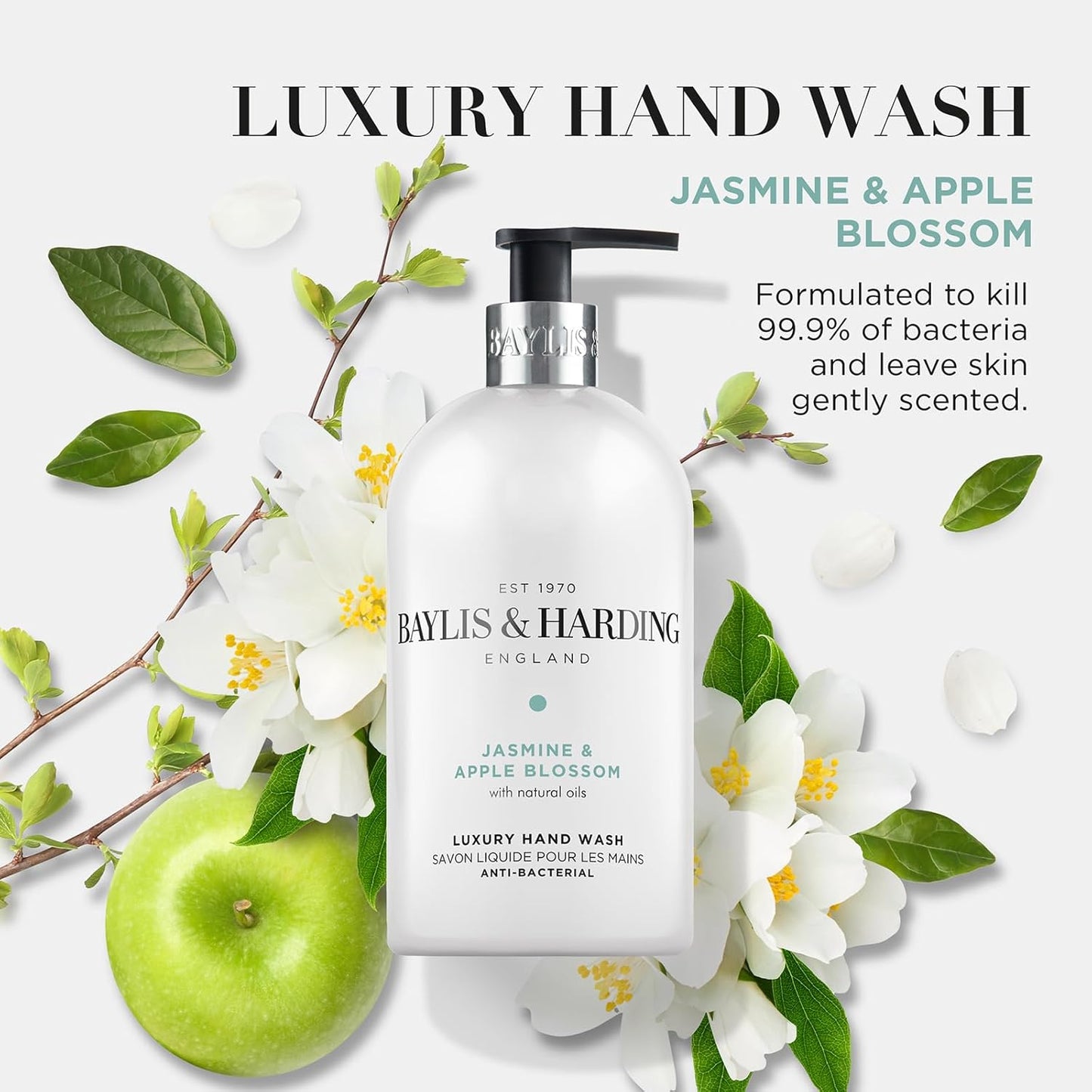 Baylis & Harding Hand Wash 500ml Pack of 3 – Jasmine Apple, Antibacterial & Vegan