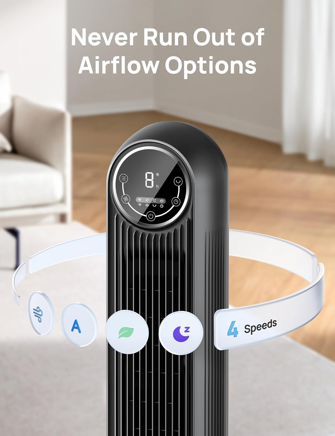 Dreo Silent Tower Fan 28dB, Bladeless 4-Speed Cooling Fan w/ Remote & Timer