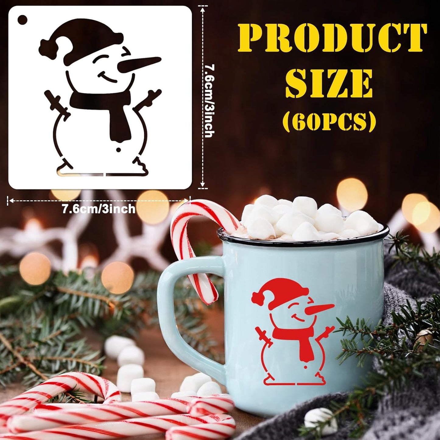 OOTSR 60pcs Christmas Stencils for Painting,3in Reusable Stencils for Crafts on Wood Wall Home Decor Santa Candy Sonwmen Craft Art Supplies