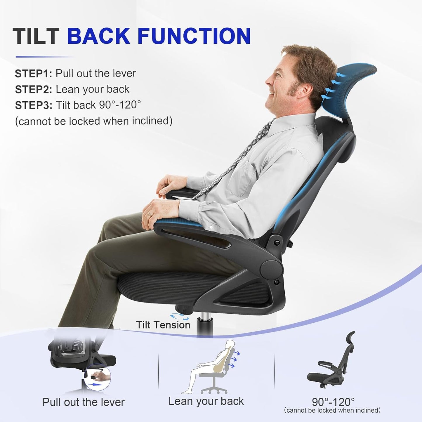Ergonomic Office Chair with Lumbar Support, Headrest & Flip-Up Arms for Home Desk