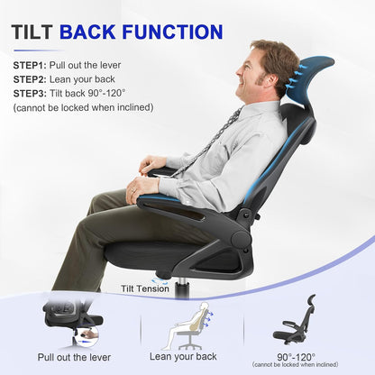 Ergonomic Office Chair with Lumbar Support, Headrest & Flip-Up Arms for Home Desk