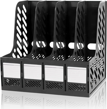 KXF Plastic A4 File Organiser Desktop Office Organizer Documents Magazines Holder Office Desk Storage Kitchen Organiser Rack Dividers 4 Compartments File Frame Cabinet Home School Folder Bookshelf