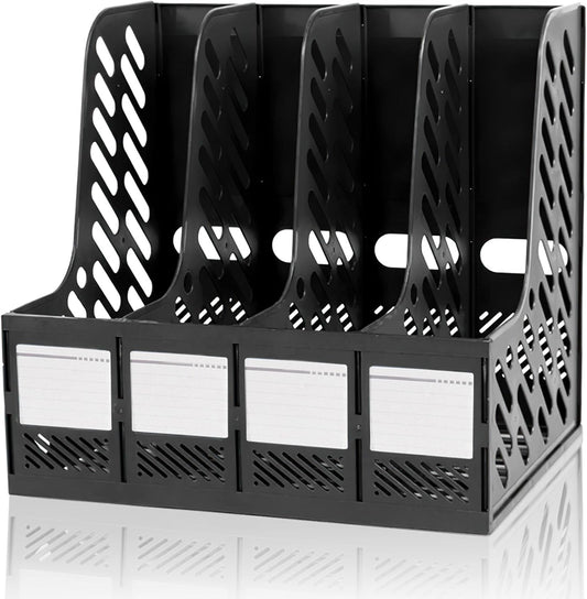 KXF Plastic A4 File Organiser Desktop Office Organizer Documents Magazines Holder Office Desk Storage Kitchen Organiser Rack Dividers 4 Compartments File Frame Cabinet Home School Folder Bookshelf