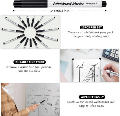 Black Whiteboard Markers, 15 Pack Dry Erase 0.7mm Fine Tip White Board Pens Ink Marker for Home, School & Office Uses