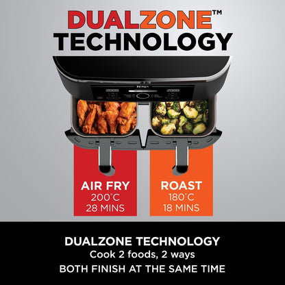 Ninja Dual Zone Air Fryer 7.6L – 6-in-1, No Oil, 2 Drawer, Non-Stick, AF300UK