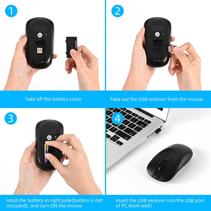 Wireless Mouse, 2.4G Slim Portable Wireless Mouse for Laptop Silent Mouse Ergonomic Cordless Design with USB Nano Receiver Compatible with PC Mac Computer Macbook Notebook (Black)