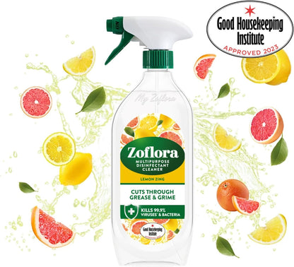 Zoflora Lemon Zing Multipurpose Disinfectant Trigger Spray, 1 x 800ml, Antibacterial Multi-Surface Cleaner, Pet-Friendly, Kills 99.9% of Bacteria & Viruses.
