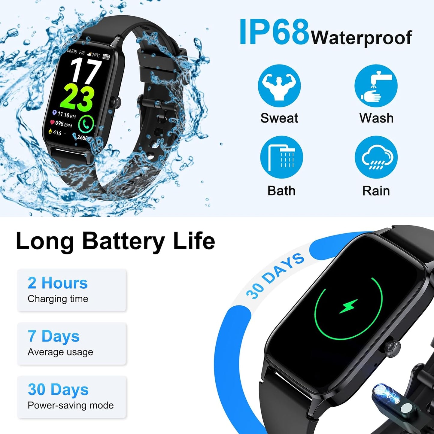 2025 Smart Watch with Call Function, Fitness Tracker, Heart Rate, IP68 for Android iOS
