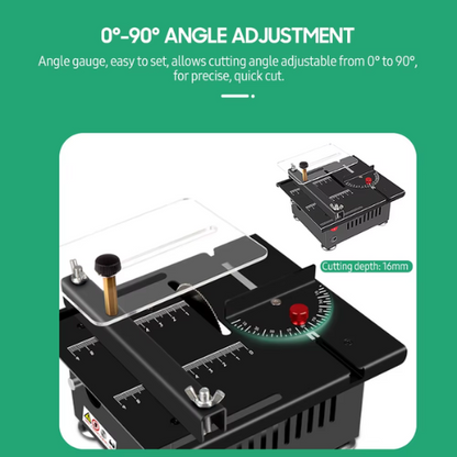 100W Mini Table Saw – Adjustable Speed & Angle, 16MM Depth – Cuts Wood, Plastic & Acrylic