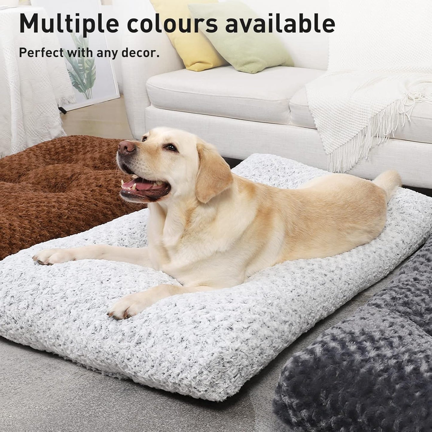KSIIA Large Washable Dog Bed – Anti-Anxiety Crate Mat with Non-Slip Bottom, 90x60cm