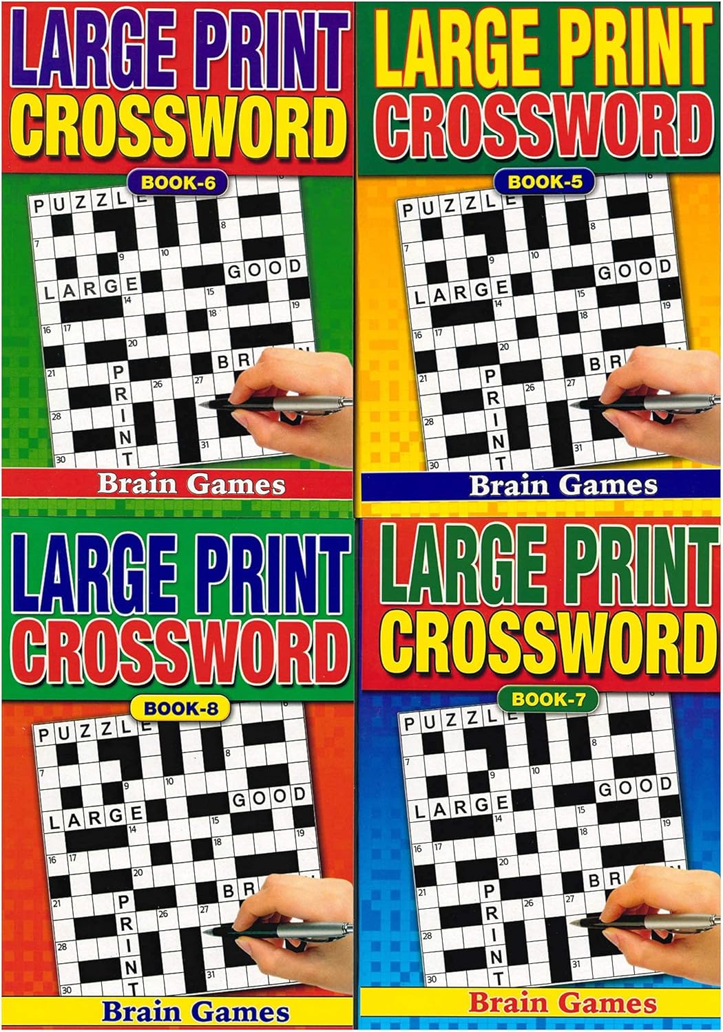 W.F. Graham Set of 4 Large Print Crossword Books 75 Puzzles Each Travel Puzzle Pad