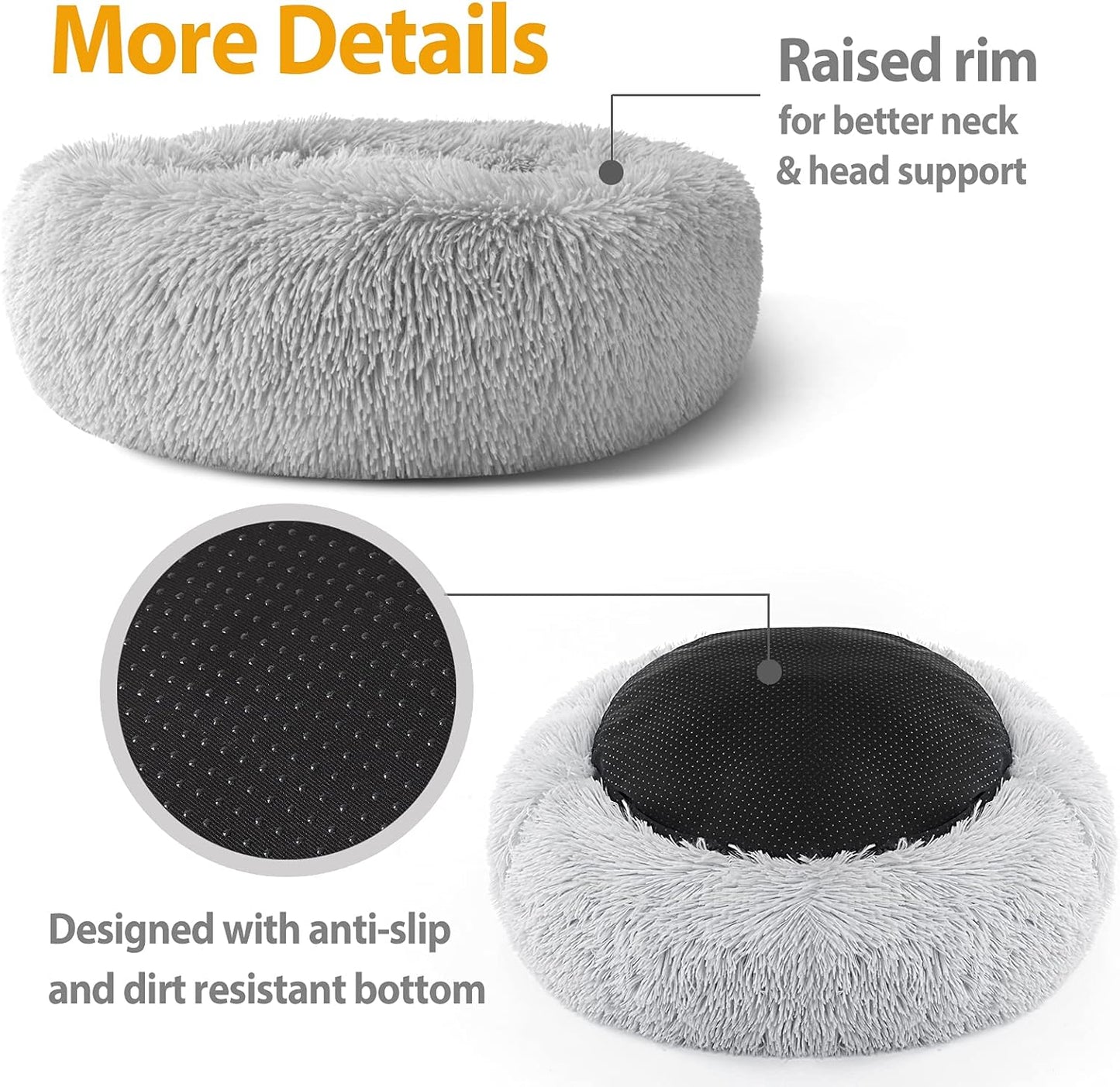 Calming Donut Dog Bed – Soft, Fluffy, Self-Warming, Washable Pet Bed for Dogs & Cats