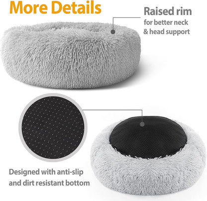 Calming Donut Dog Bed – Soft, Fluffy, Self-Warming, Washable Pet Bed for Dogs & Cats
