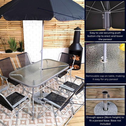 Samuel ALEXANDER 6 Person Garden Furniture Sets With Parasol Patio Dining Table And Chairs Set, Includes 6 Chairs, Table and Parasol