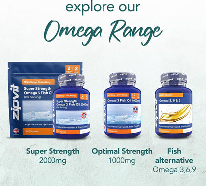 Omega 3 Fish Oil 2000mg – 120 Softgels | Heart, Brain & Eye Support | 2-Month Supply