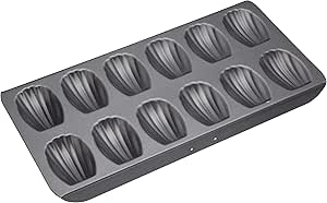 MasterClass Madeleine Tray with PTFE, PFOA and BPA Free Non Stick, Robust 1mm Thick Carbon Steel, 12 Hole Cake Mould, 4x 2 cm, Grey