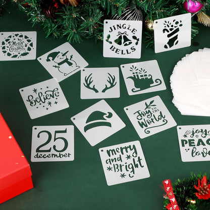 OOTSR 60pcs Christmas Stencils for Painting,3in Reusable Stencils for Crafts on Wood Wall Home Decor Santa Candy Sonwmen Craft Art Supplies