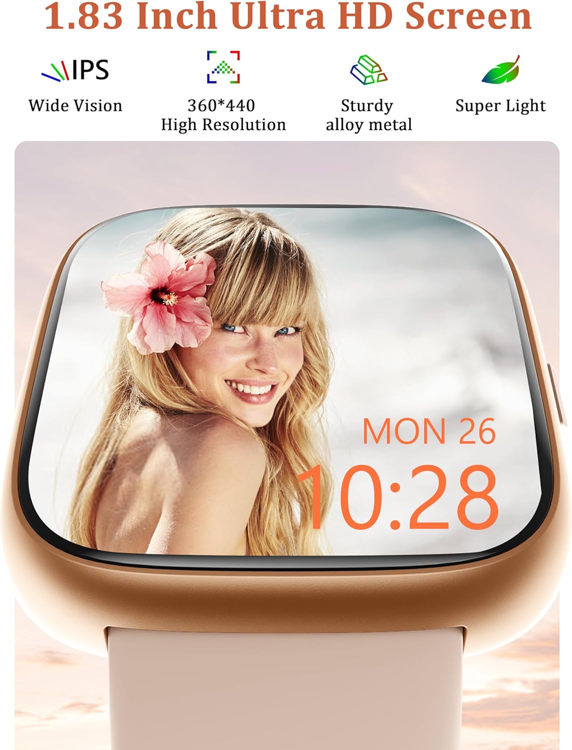 Alexa Smart Watch 1.83'' Call Answer Fitness Tracker for Android & iPhone, IP68