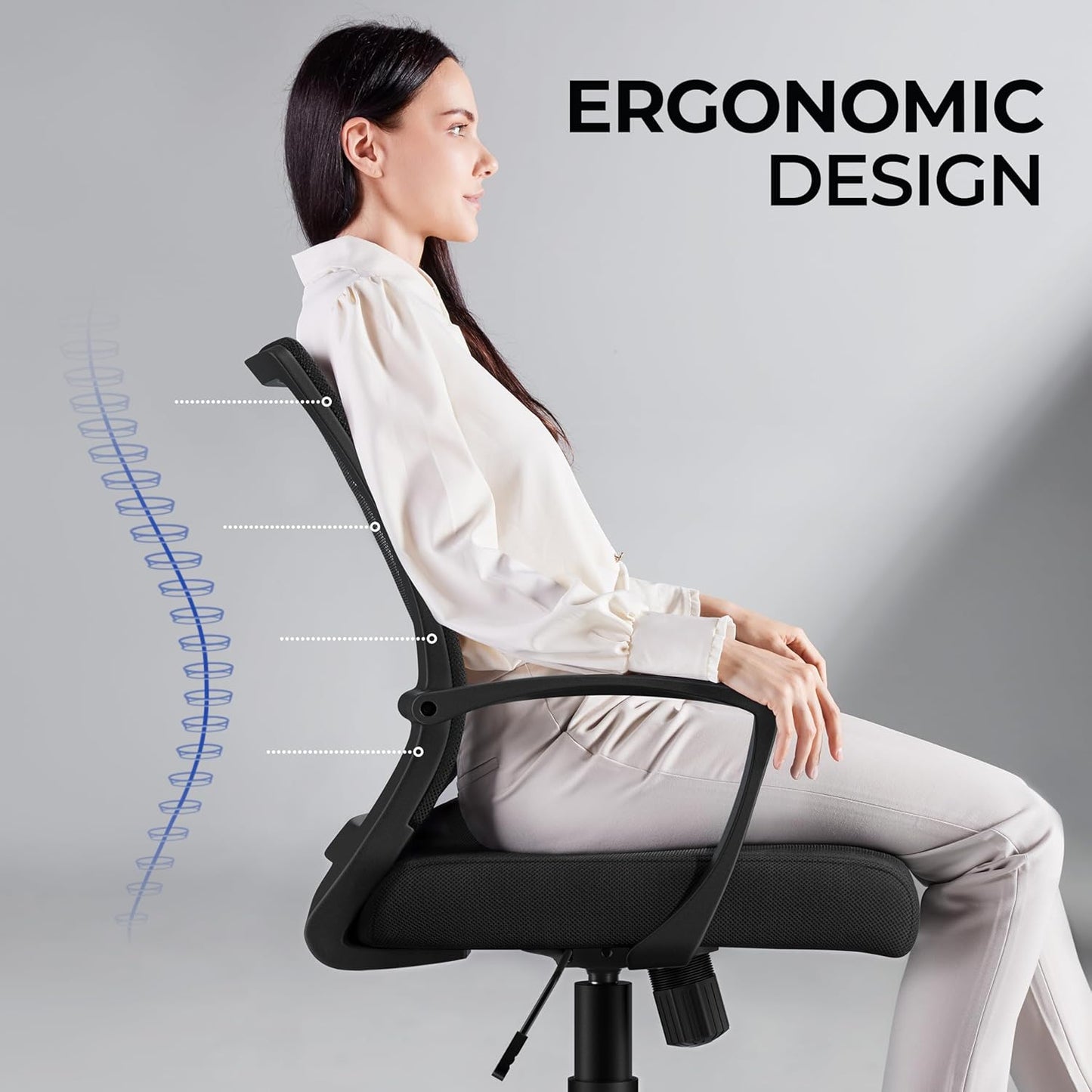 Ergonomic Mesh Office Chair with Lumbar Support & Armrests – Adjustable Swivel
