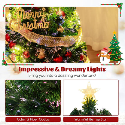 GYMAX 4FT/5FT Fiber Optic Christmas Tree, Pre-lit Artificial Xmas Tree with 18/24 Shape-Adjustable Light Strips, Top Star, 130/170 Branch Tips, Xmas Decor for Home Office Party (120CM)