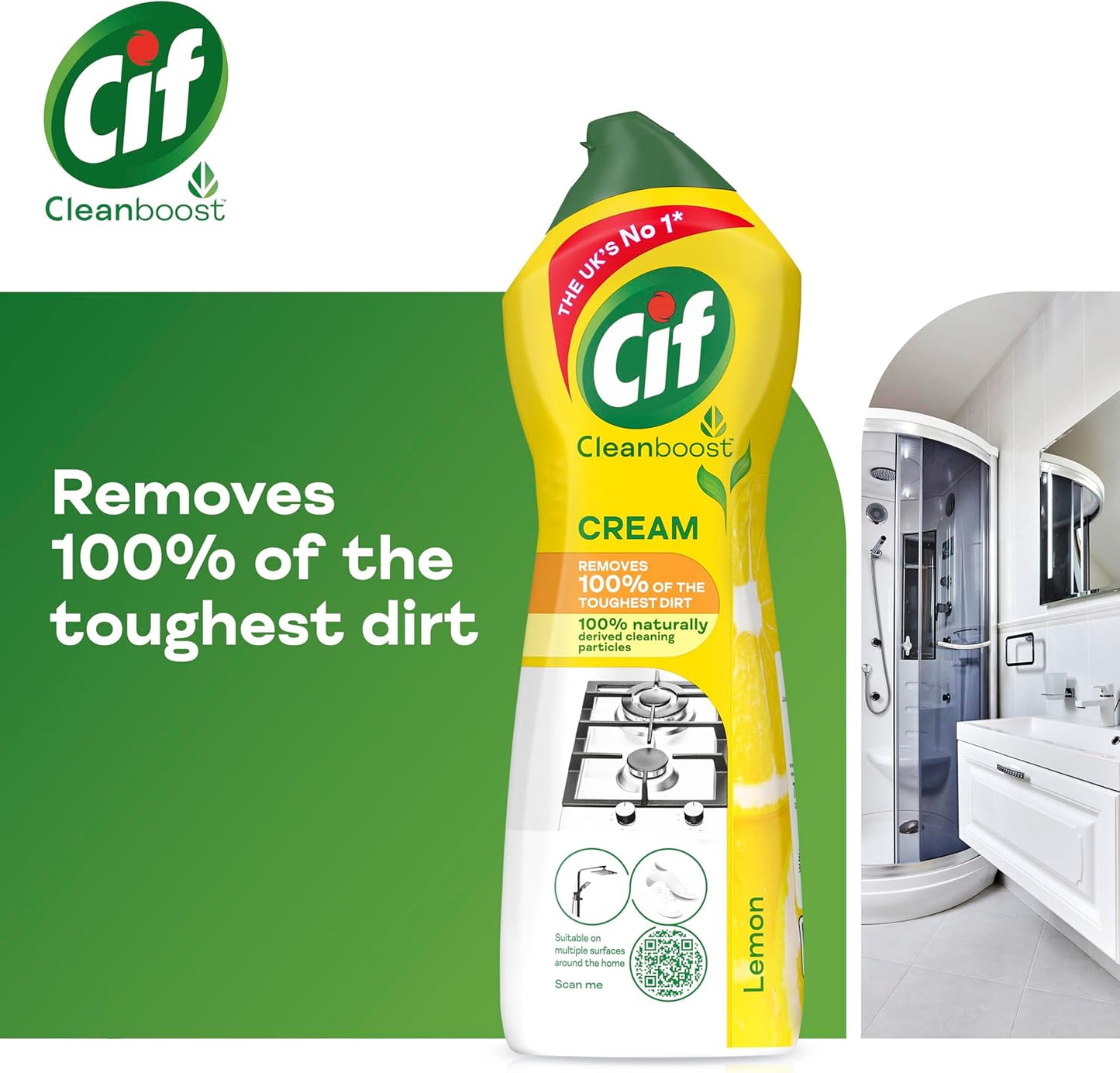 Cif Lemon Cream Cleaner multipurpose surface cleaner with 100% natural cleaning particles removes 100% of the toughest dirt 750 ml