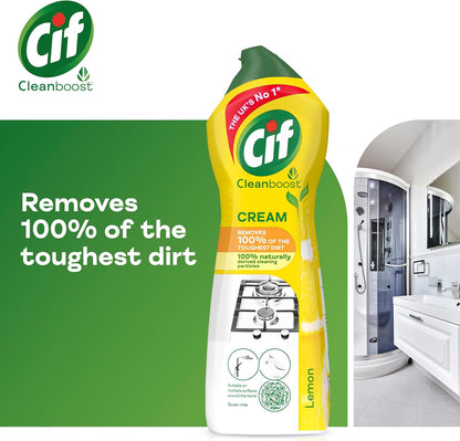 Cif Lemon Cream Cleaner multipurpose surface cleaner with 100% natural cleaning particles removes 100% of the toughest dirt 750 ml